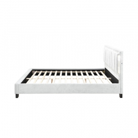 Pat tapitat Comfort 1 cu LED, 140x200, cadru din lemn cu somiera fixa, culoare Crem [3]