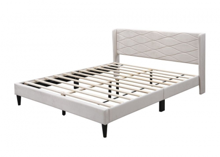 Pat tapitat Maya, 140x200, cadru din lemn cu somiera fixa, culoare Bej [3]