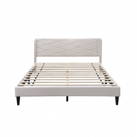 Pat tapitat Maya, 140x200, cadru din lemn cu somiera fixa, culoare Bej [2]