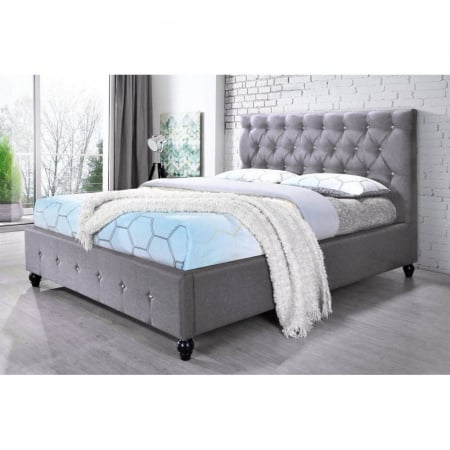 Paturi tapitate - Pat Tapitat Miami 160x200 cm, Suport Saltea Inclus, Culoare Gri Bej