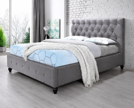 Mobilier tapitat - Pat tapitat Miami suport saltea inclus Gri Bej 160x200 cm