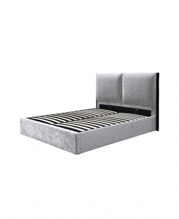 Pat tapitat Nordic, 160x200, cu somiera metalica rabatabila si spatiu de depozitare, culoare Gri [5]