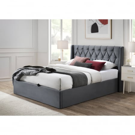 Paturi tapitate - Pat tapitat Prestige 1 160x200 spatiu de depozitare culoare Gri