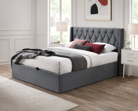 Paturi tapitate - Pat tapitat Prestige 1 spatiu de depozitare Gri 180x200