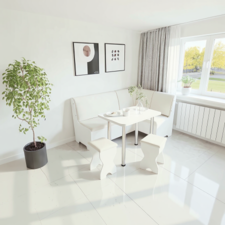 Coltare bucatarie - Set coltar bucatarie Tunis cu masa si 2 tabureti Alb Fildes