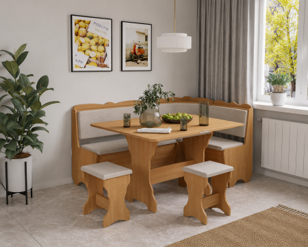Coltare bucatarie - Set coltar Rodos cu masa extensibila si 2 tabureti Cires/Balaton