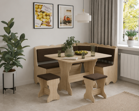 Coltare bucatarie - Set coltar Rodos cu masa extensibila si 2 tabureti Sonoma Balaton