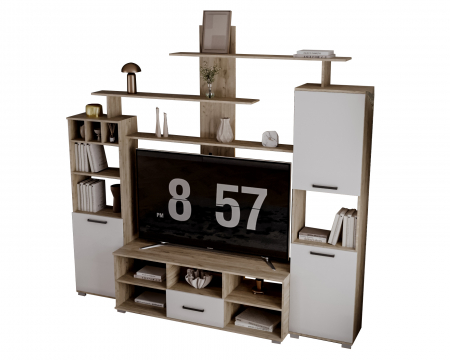 Set Living Geo , 247x45x210 cm, Stejar k002 /Acril Alb [4]