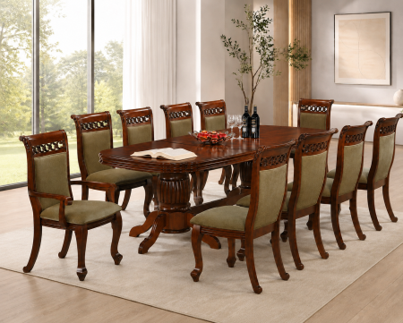 Masa cu scaune living - Set masa ACELIA cu 10 Scaune Antique Cherry