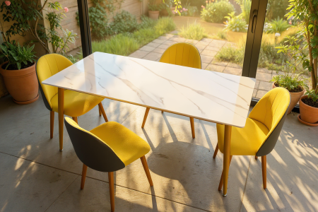 Mobila living - Set Masa Cu 4 Scaune HA02 Gri Galben 160x80x74 cm