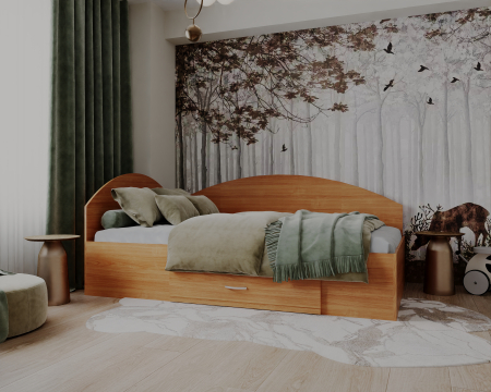 Pat dormitor - Set Pat Colt 120 + Saltea Torino, Cires