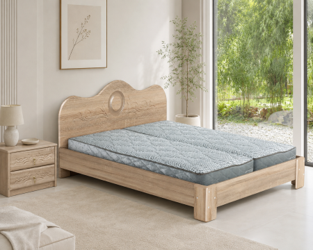 Pat dormitor - Set Pat Mijloc 160 cu doua noptiere Mdf Sonoma