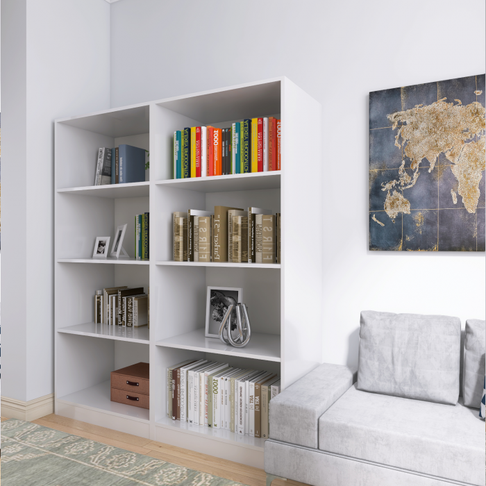 Biblioteca  Dubla cu rafturi, 200x160x40 cm, Culoare Alb, Pal 18mm [5]