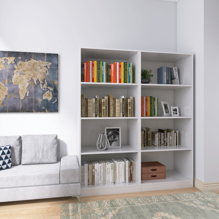 Biblioteca  Dubla cu rafturi, 200x160x40 cm, Culoare Alb, Pal 18mm [4]
