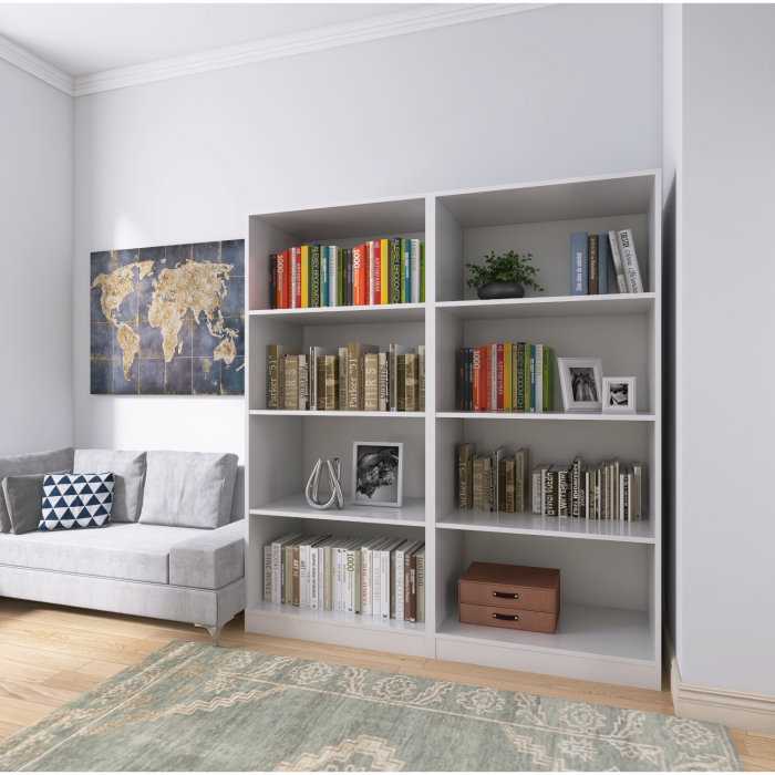 Biblioteca  Dubla cu rafturi, 200x160x40 cm, Culoare Alb, Pal 18mm [3]