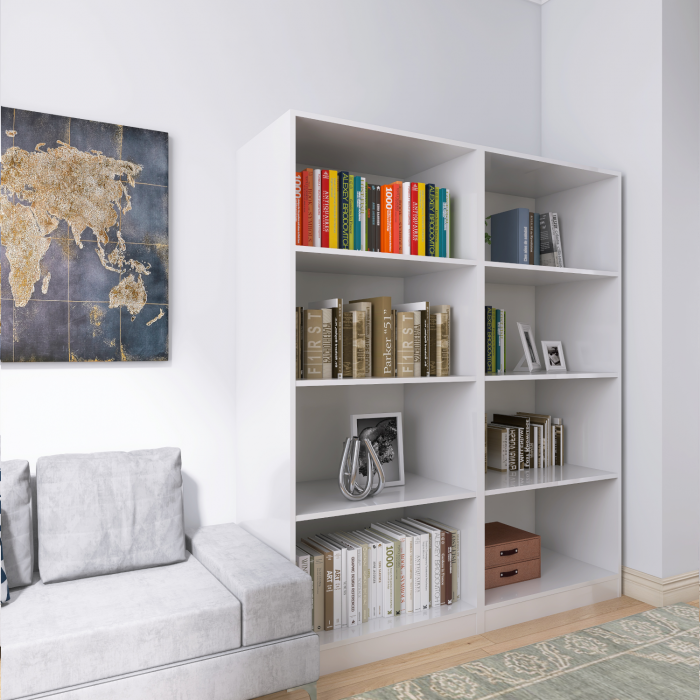 Biblioteca  Dubla cu rafturi, 200x160x40 cm, Culoare Alb, Pal 18mm [1]