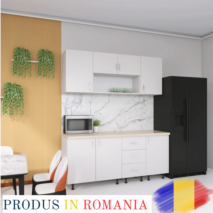 Bucatarie 160cm Lili , Culoare ALB, Material PAL 18mm, Blat Termorezistent 2.8 cm [1]