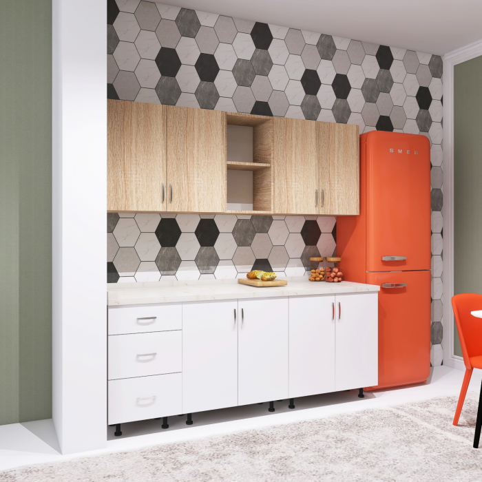 Bucatarie 200cm DARIA, Culoare ALB - SONOMA, Material PAL 18mm, Blat Termorezistent de 2,8 cm [2]