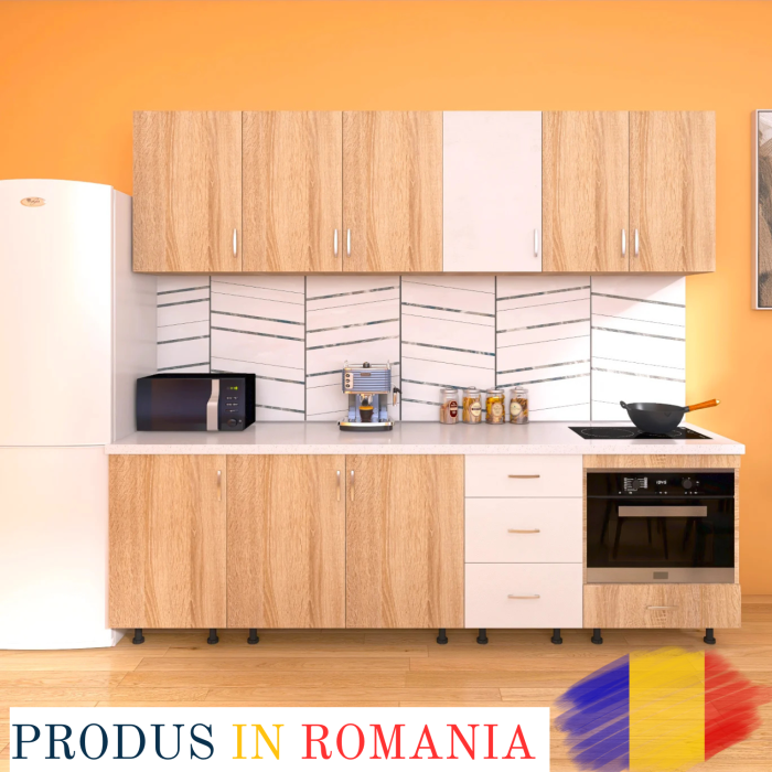 Bucatarie 200cm ROMA, Culoare Sonoma, Material PAL 18mm, Blat Termorezistent de 2,8 cm [1]
