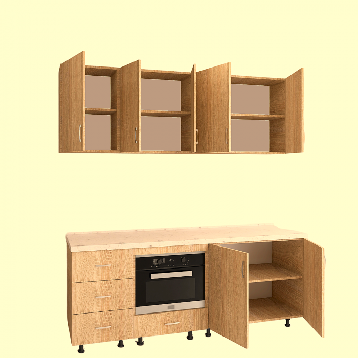 Bucatarie Alina 180 cm, Culoare Stejar Sonoma, Pal 18mm, Blat Termorezistent 2,8 cm Grosime [3]