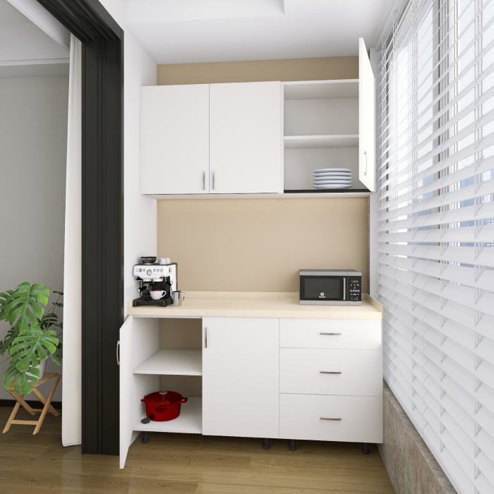 Bucatarie Balcon 120 cm, Pal 18mm, Culoare Alb, Blat Termorezistent 2.8 cm [4]