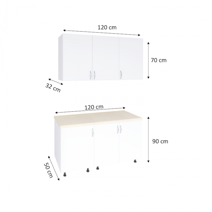 Bucatarie ELA 120, Culoare Alb, Material PAL 18mm, Blat Termorezistent 2.8 cm [3]