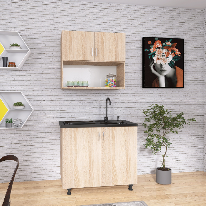 Bucatarie Lia 80cm, Culoare Sonoma, Material PAL 18mm [1]