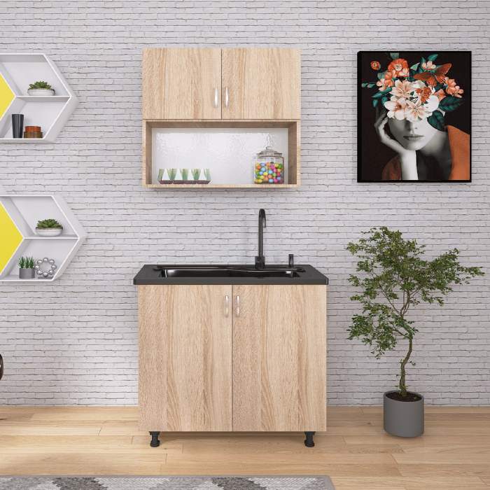 Bucatarie Lia 80cm, Culoare Sonoma, Material PAL 18mm [2]