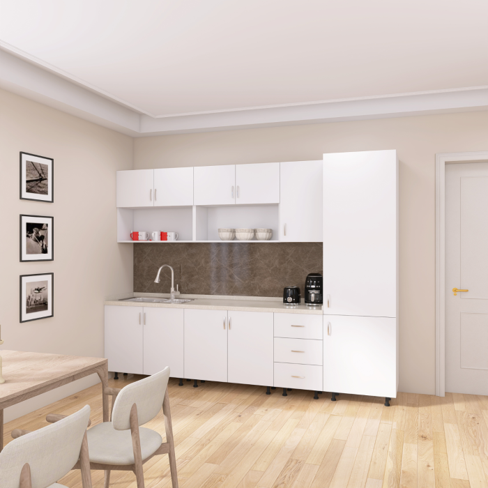 Bucatarie Modulara CORA 260 cm, Material PAL 18mm, Culoare ALB [2]