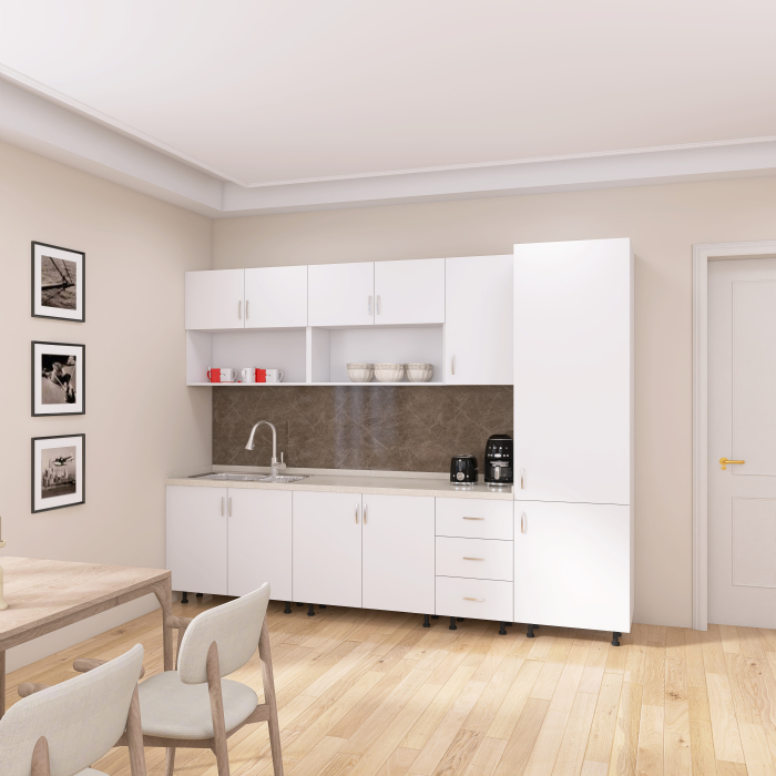 Bucatarie Modulara CORA 260 cm, Material PAL 18mm, Culoare ALB [4]
