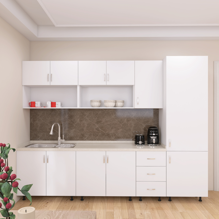 Bucatarie Modulara CORA 260 cm, Material PAL 18mm, Culoare ALB [3]