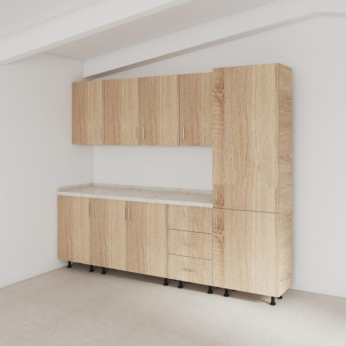 Bucatarie Modulara Mondo 220cm,Picioare Reglabile, Material Pal 18mm, Culoare SONOMA [5]