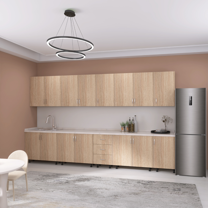 Bucatarie Modulara Mondo 300 cm, Picioare Reglabile, Material Pal 18mm, Culoare  STEJAR SONOMA [2]