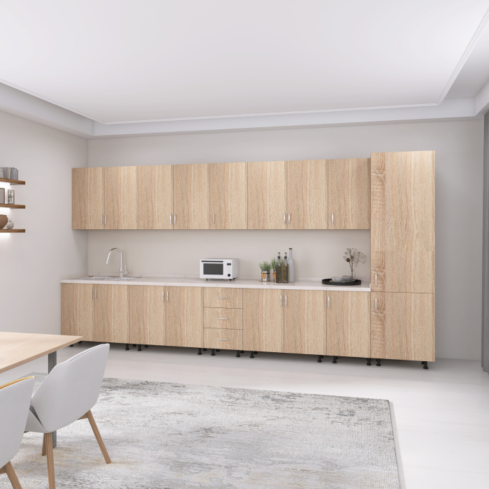 Bucatarie Modulara Mondo 380cm,Picioare Reglabile, Material Pal 18mm, Culoare Stejar Sonoma [3]