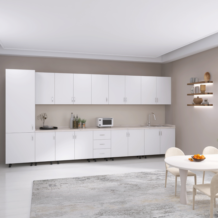 Bucatarie Modulara Mondo 380cm,Picioare Reglabile, Material Pal 18mm, Culoare Alb [4]