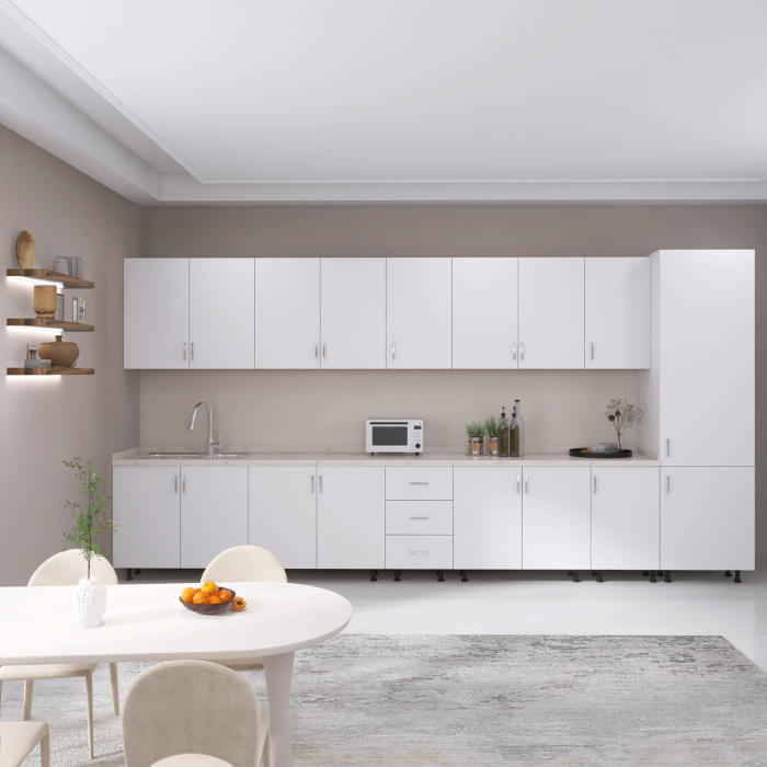 Bucatarie Modulara Mondo 380cm,Picioare Reglabile, Material Pal 18mm, Culoare Alb [2]