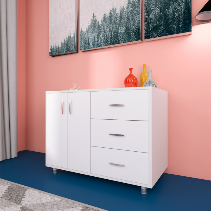 Comoda Tv MARA, H100 x A50 x L120cm, Picioare Reglabile 5cm, Culoare Alb, Pal 18mm [3]
