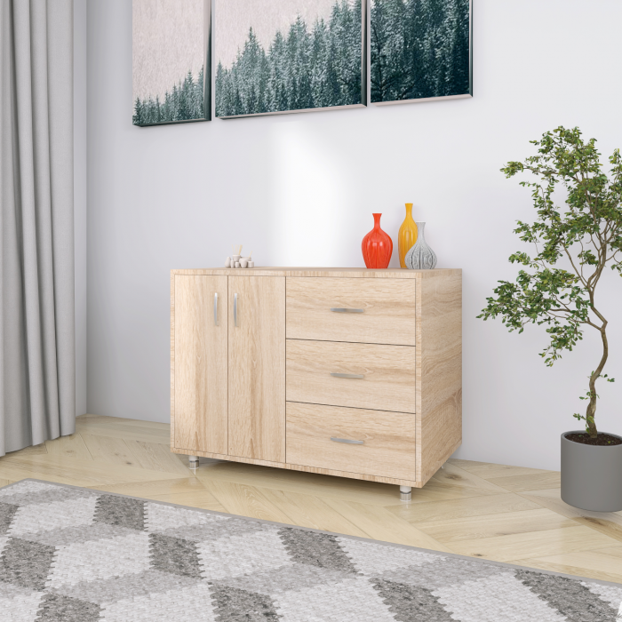 Comoda Tv MARA, H100 x A50 x L120cm, Picioare Reglabile 5 cm, Culoare Sonoma, Pal 18mm [2]