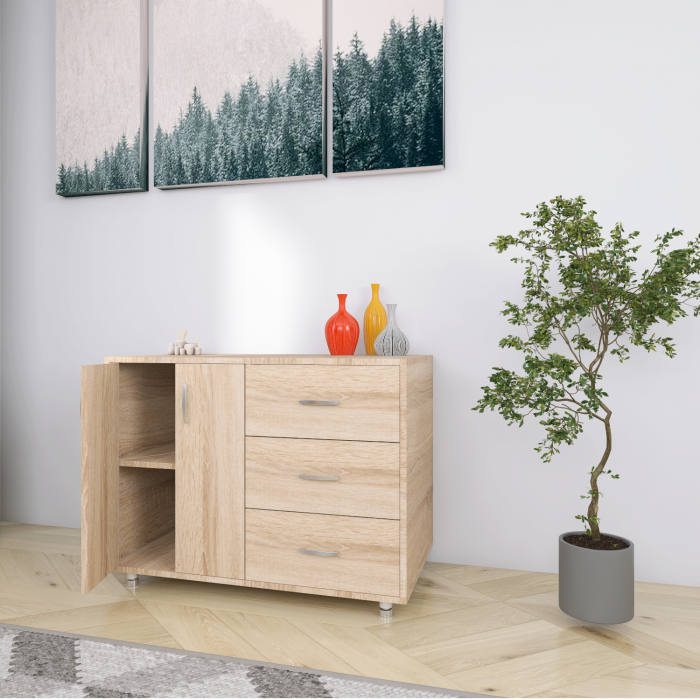 Comoda Tv MARA, H100 x A50 x L120cm, Picioare Reglabile 5 cm, Culoare Sonoma, Pal 18mm [3]