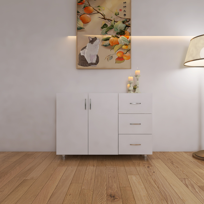 Comoda Tv MARA, H100 x A50 x L120cm, Picioare Reglabile 5cm, Culoare Alb, Pal 18mm [2]