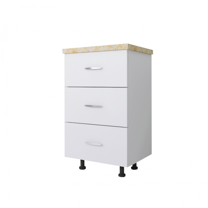 Corp Baza Bucatarie cu 3 sertare, L40cm x H90cm x A50cm, Culoare  Alb, Pal 18mm, Blat Termorezistent 2.8 cm [3]