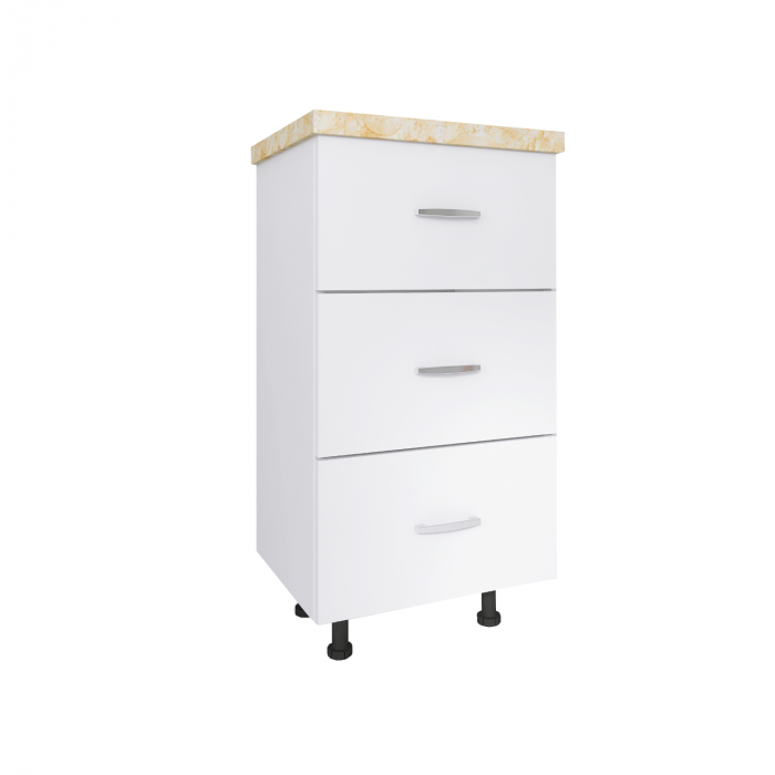 Corp Baza Bucatarie cu 3 sertare, L40cm x H90cm x A50cm, Culoare  Alb, Pal 18mm, Blat Termorezistent 2.8 cm [1]