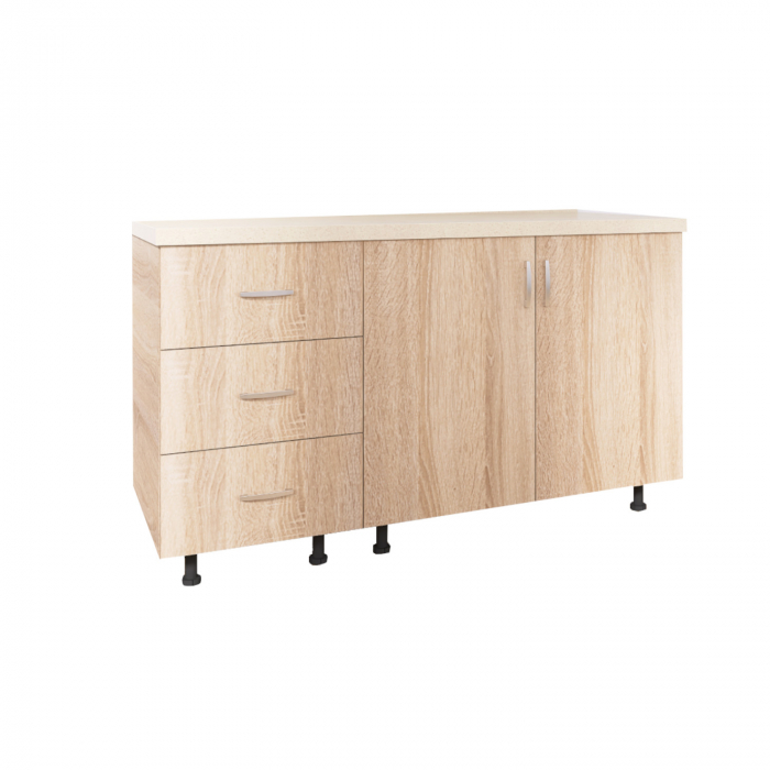 Corp Baza Bucatarie cu 3 sertare, L40cm x H90cm x A50cm, Culoare  Sonoma, Pal 18mm, Blat Termorezistent, [4]
