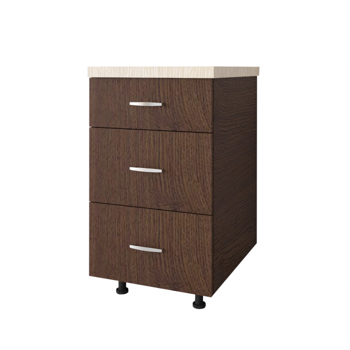 Corp Baza Bucatarie cu 3 sertare, L40cm x H90cm x A50cm, Culoare Wenge, Pal 18mm, Blat Termorezistent, [2]