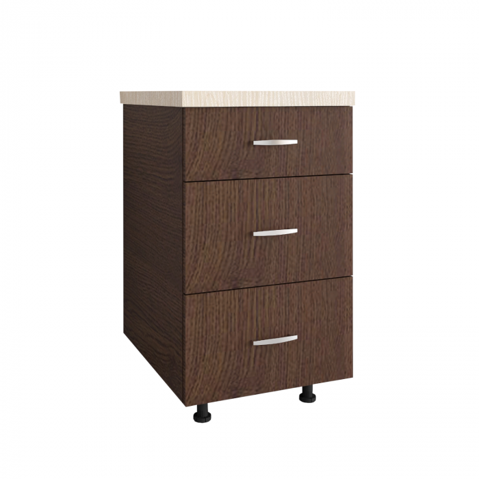 Corp Baza Bucatarie cu 3 sertare, L60cm x H90cm x A50cm, Culoare Wenge, Pal 18mm, Blat Termorezistent, [1]