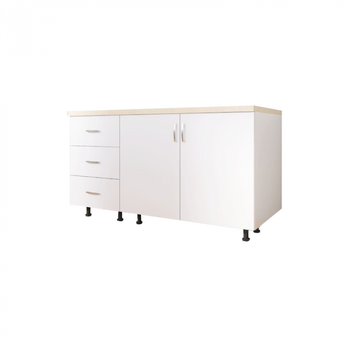 Corp Bucatarie Inferior L120 x A50 x H90cm, Culoare Alb, PAL 18mm, Blat termorezistent 2,8 cm [4]