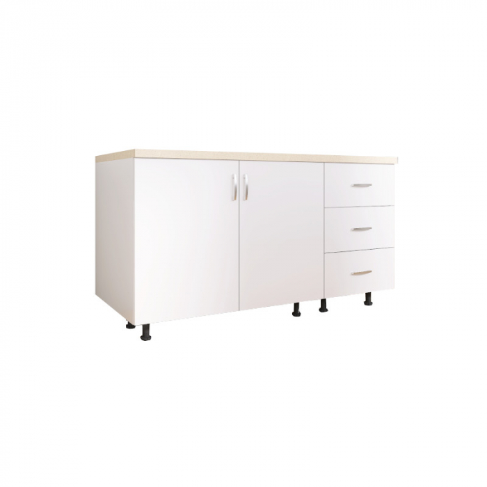 Corp Bucatarie Inferior L120 x A50 x H90cm, Culoare Alb, PAL 18mm, Blat termorezistent 2,8 cm [5]