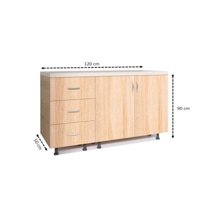 Corp Bucatarie Inferior 120 cm, Culoare Sonoma, Material PAL 18mm, Blat termorezistent 2,8 cm [3]