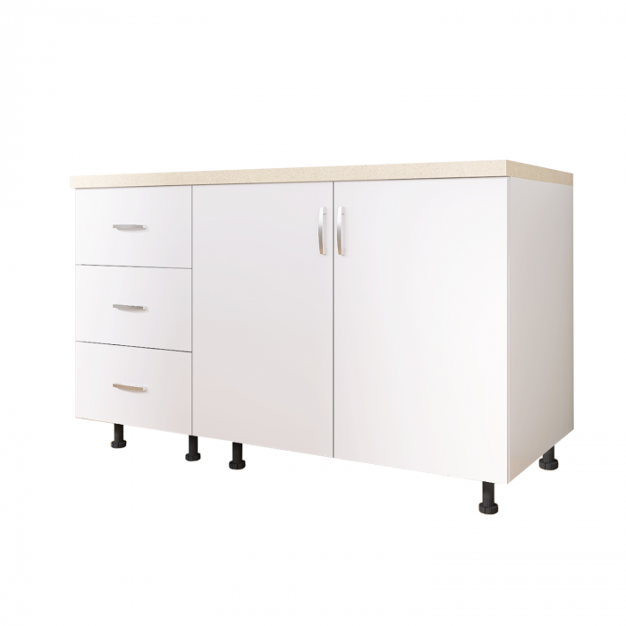 Corp Bucatarie Inferior L100 x A50 x H90cm, Culoare Alb, PAL 18mm, Blat termorezistent 2,8 cm [3]