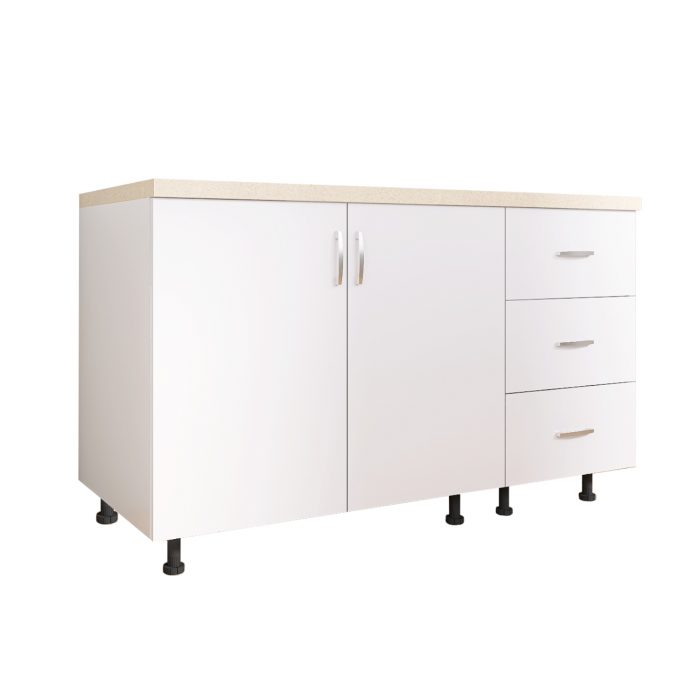 Corp Bucatarie Inferior L140 x A50 x H90cm, Culoare Alb, PAL 18mm, Blat termorezistent 2,8 cm [1]